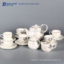 Bone China 6 Person Sets Weiß Royal Eco Fine Keramik vergoldeten Kaffee-Set